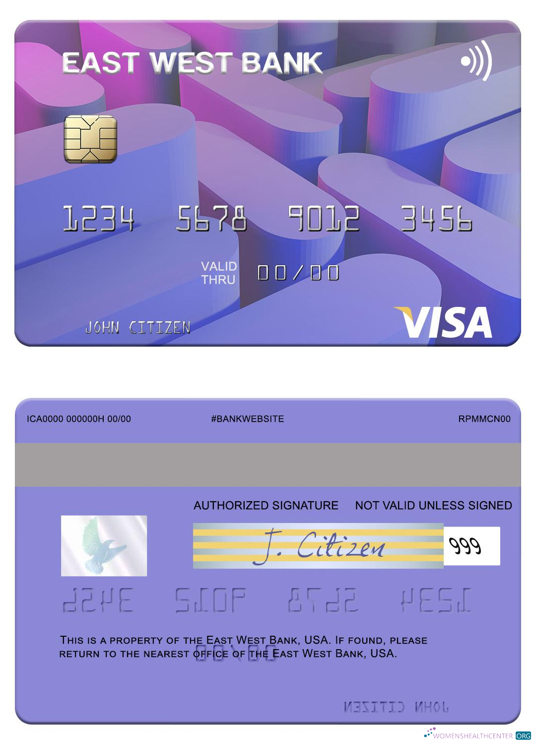 Download USA East West Bank visa card Photoshop template